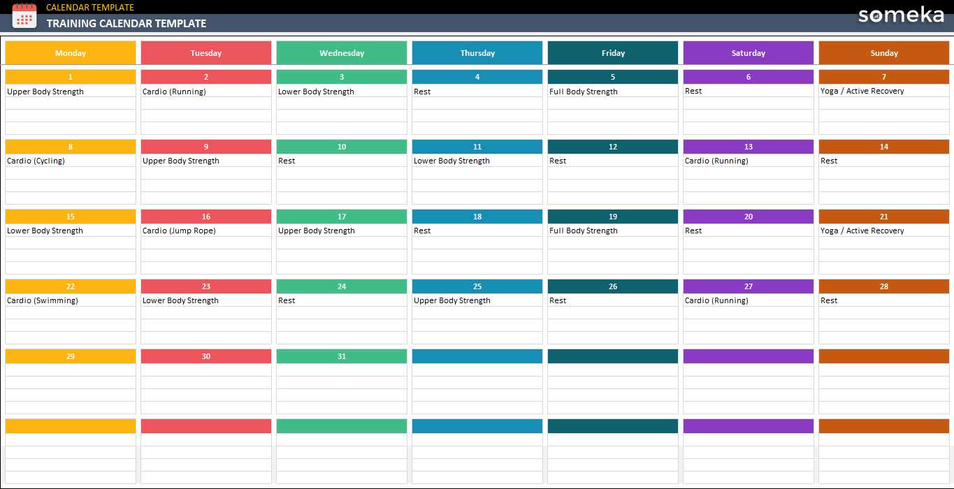 training calendar template download