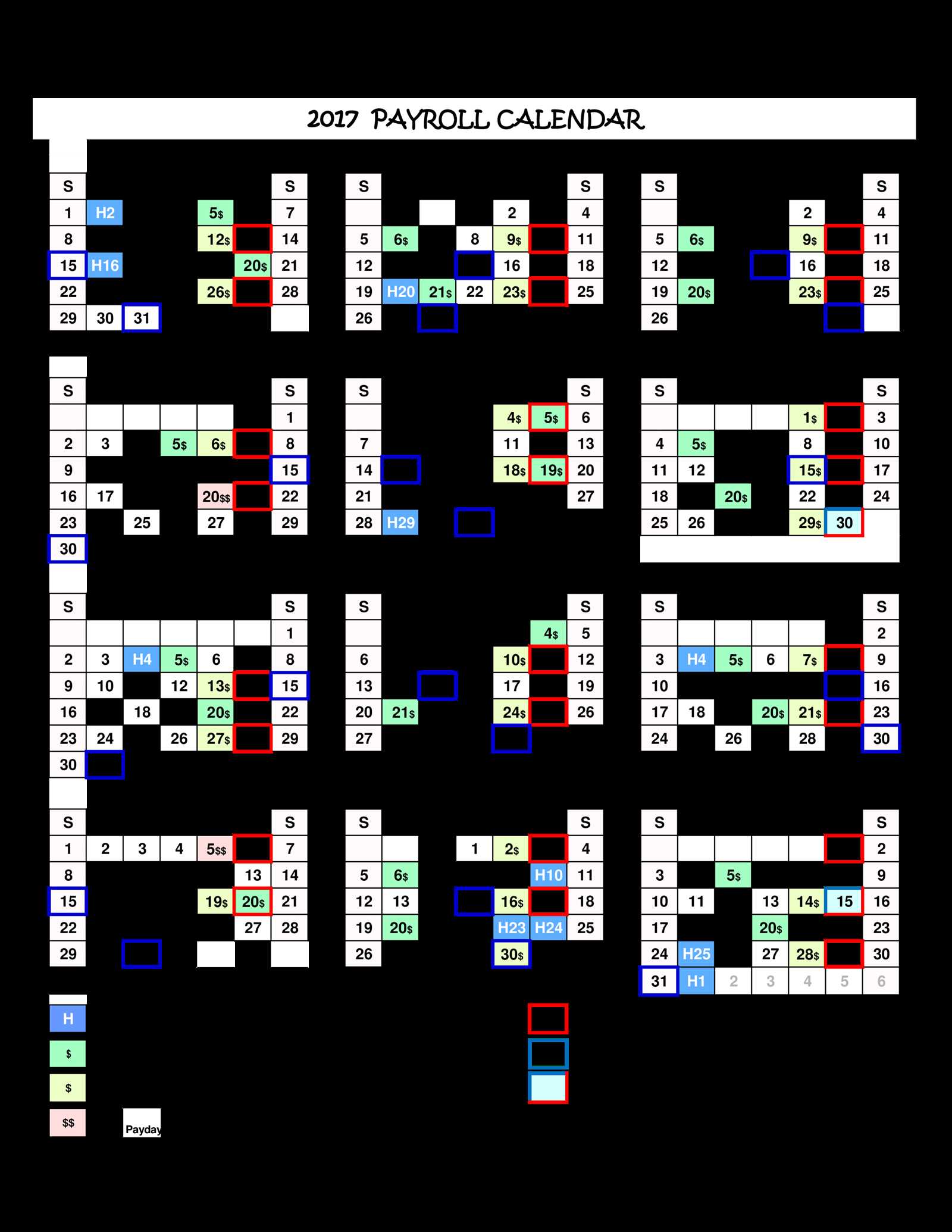 pay calendar template