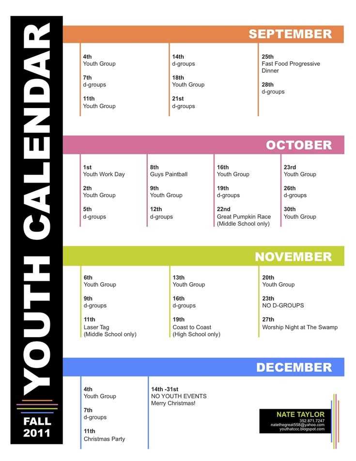 student ministry calendar template