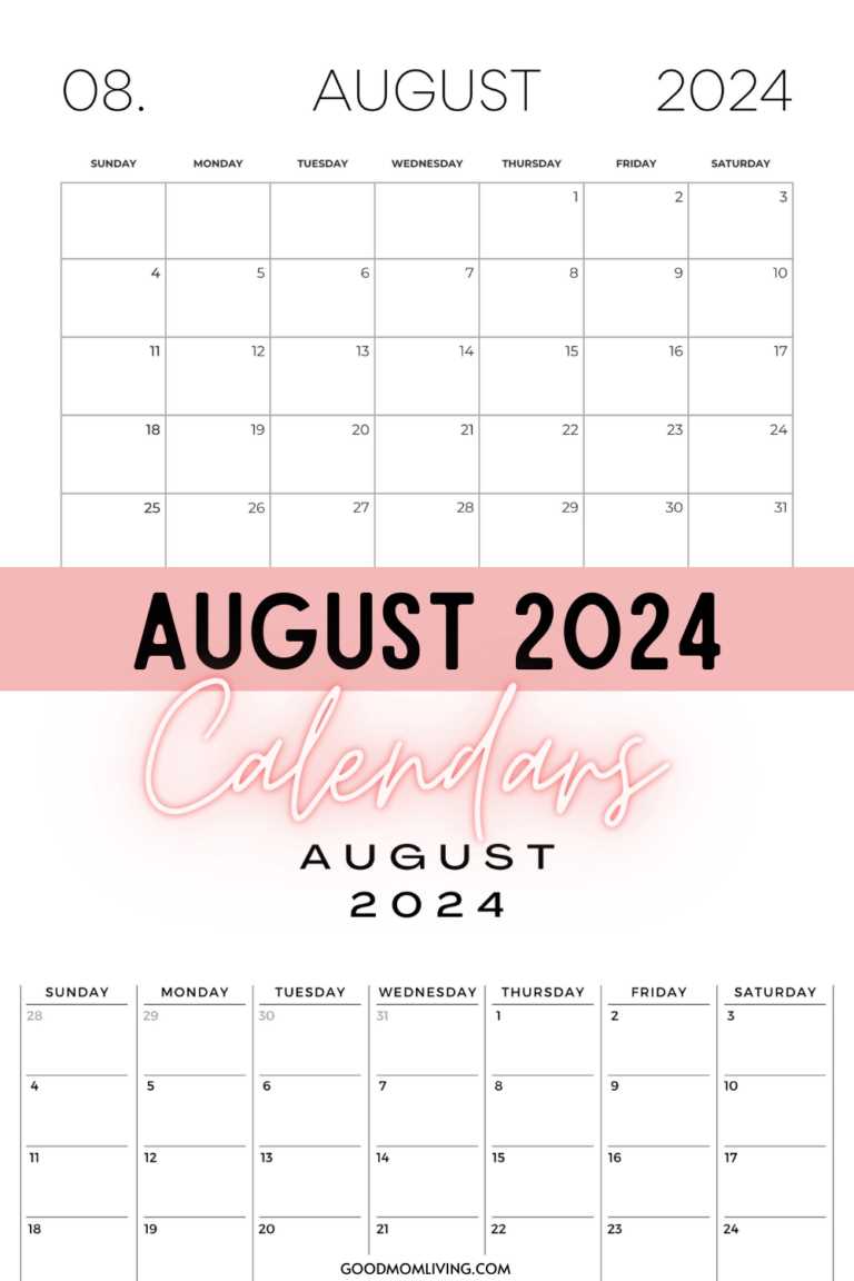 cute august calendar template