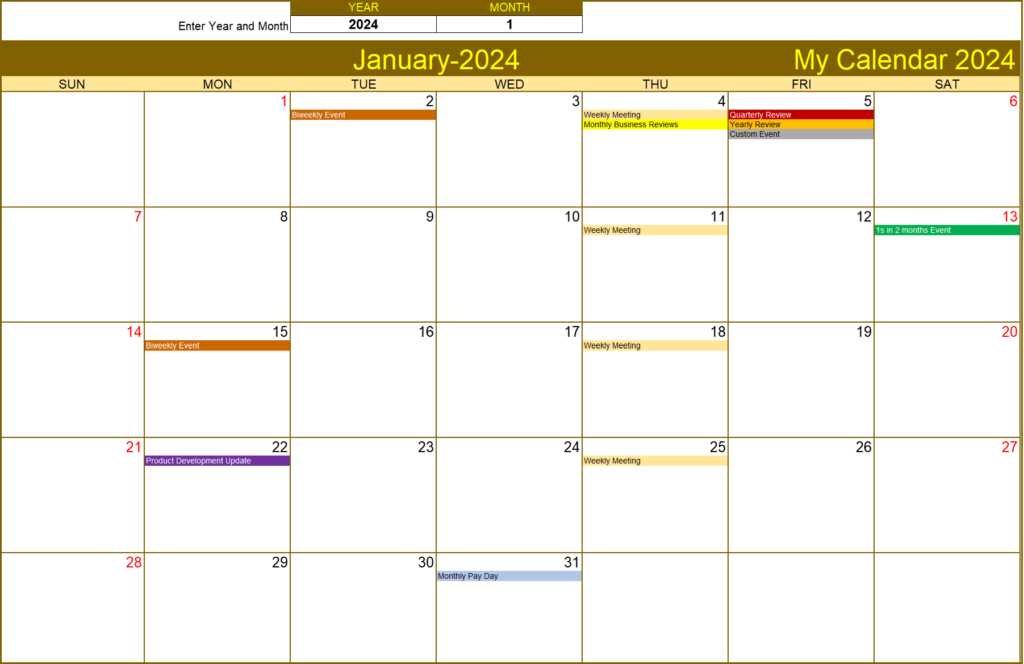 calendar template for events