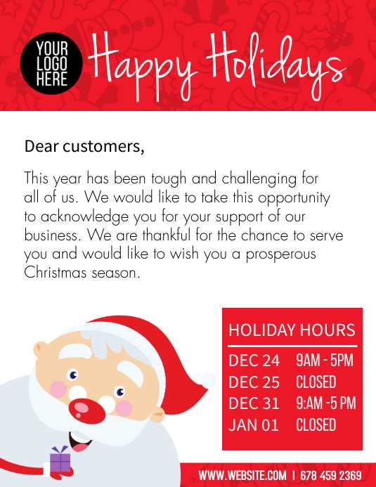 holiday hours calendar template