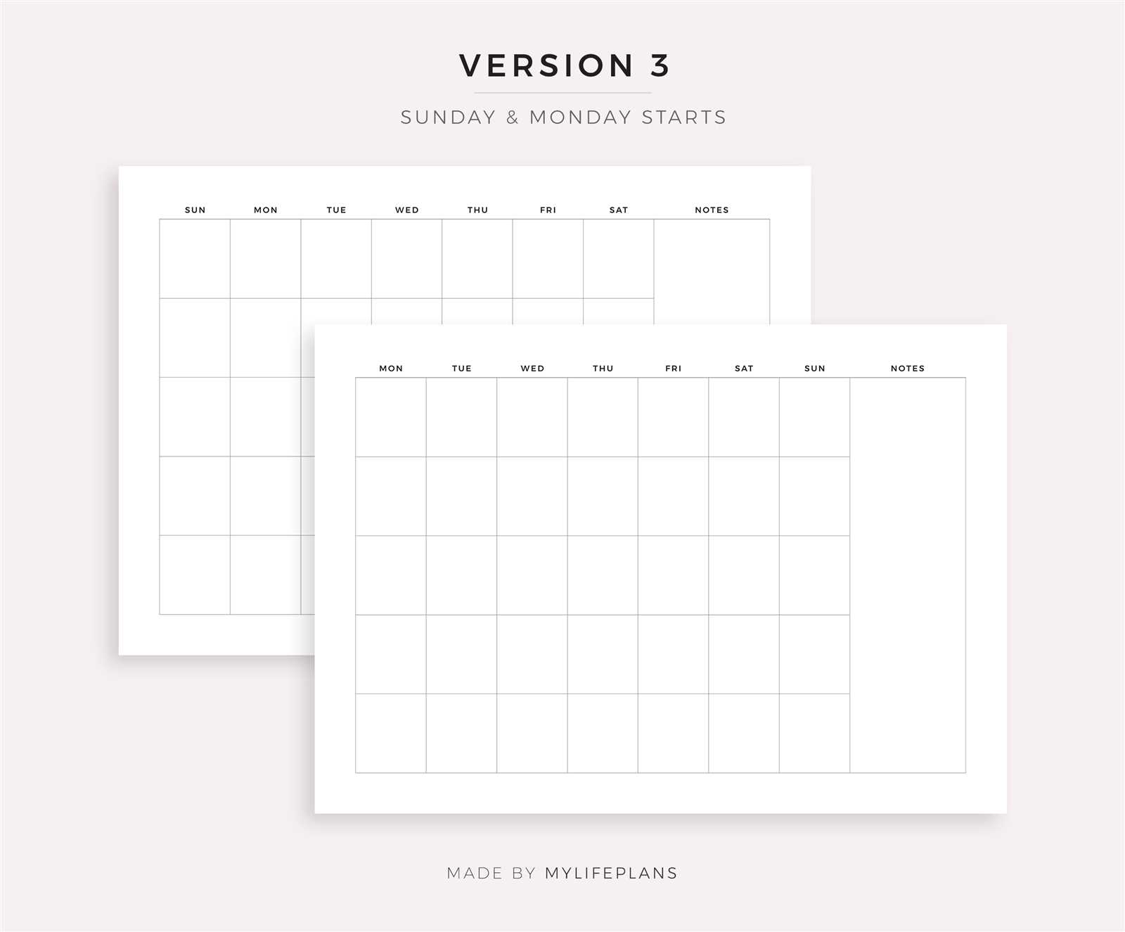 blank calendar template with notes