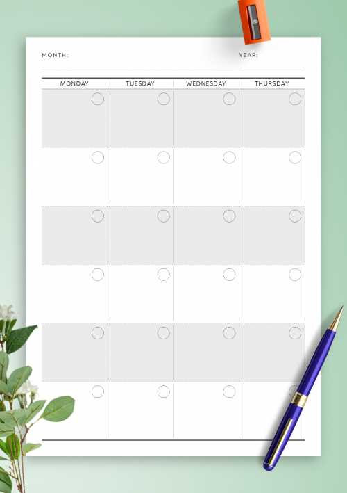 month to month calendar template