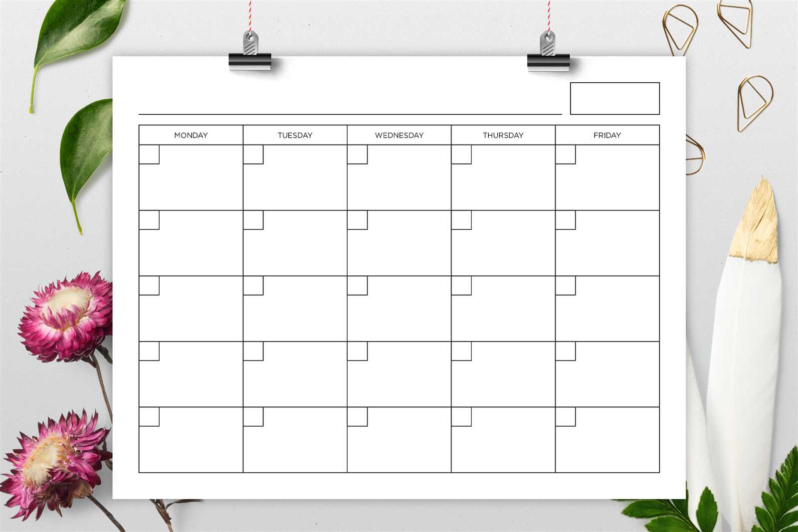 monday to friday calendar template