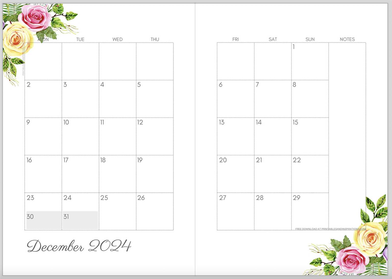 two page per month calendar template