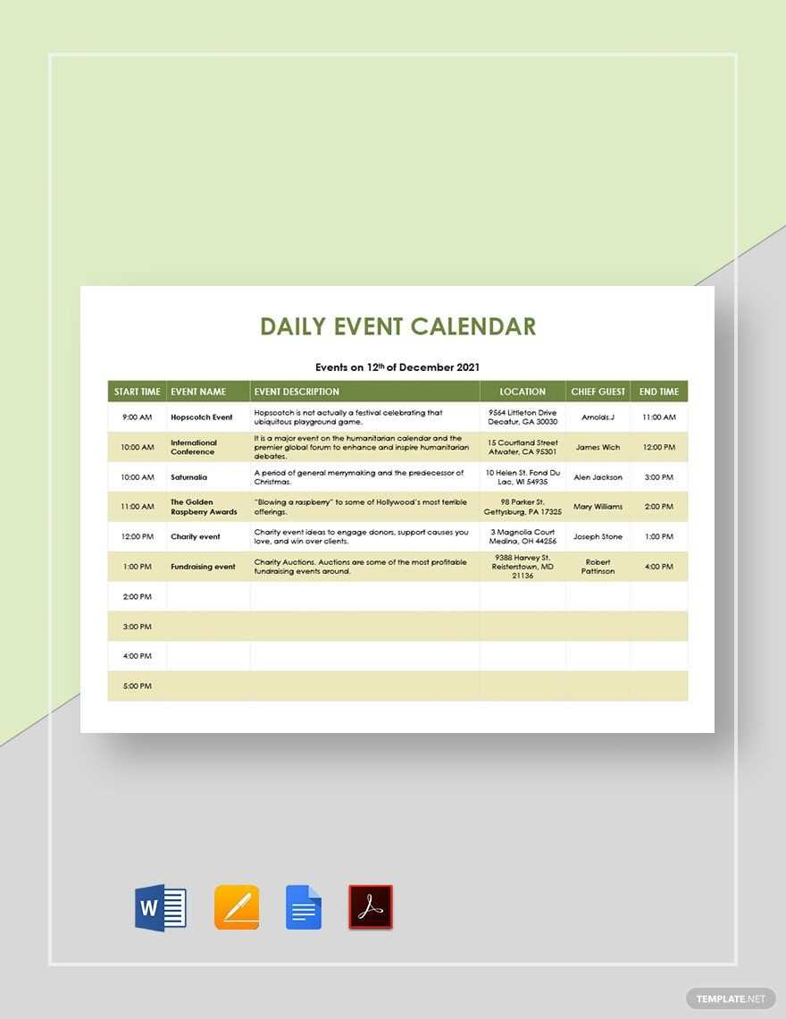 calendar template for pages