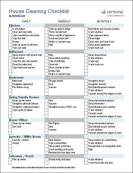 cleaning schedule calendar template