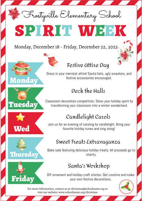 christmas spirit week calendar template