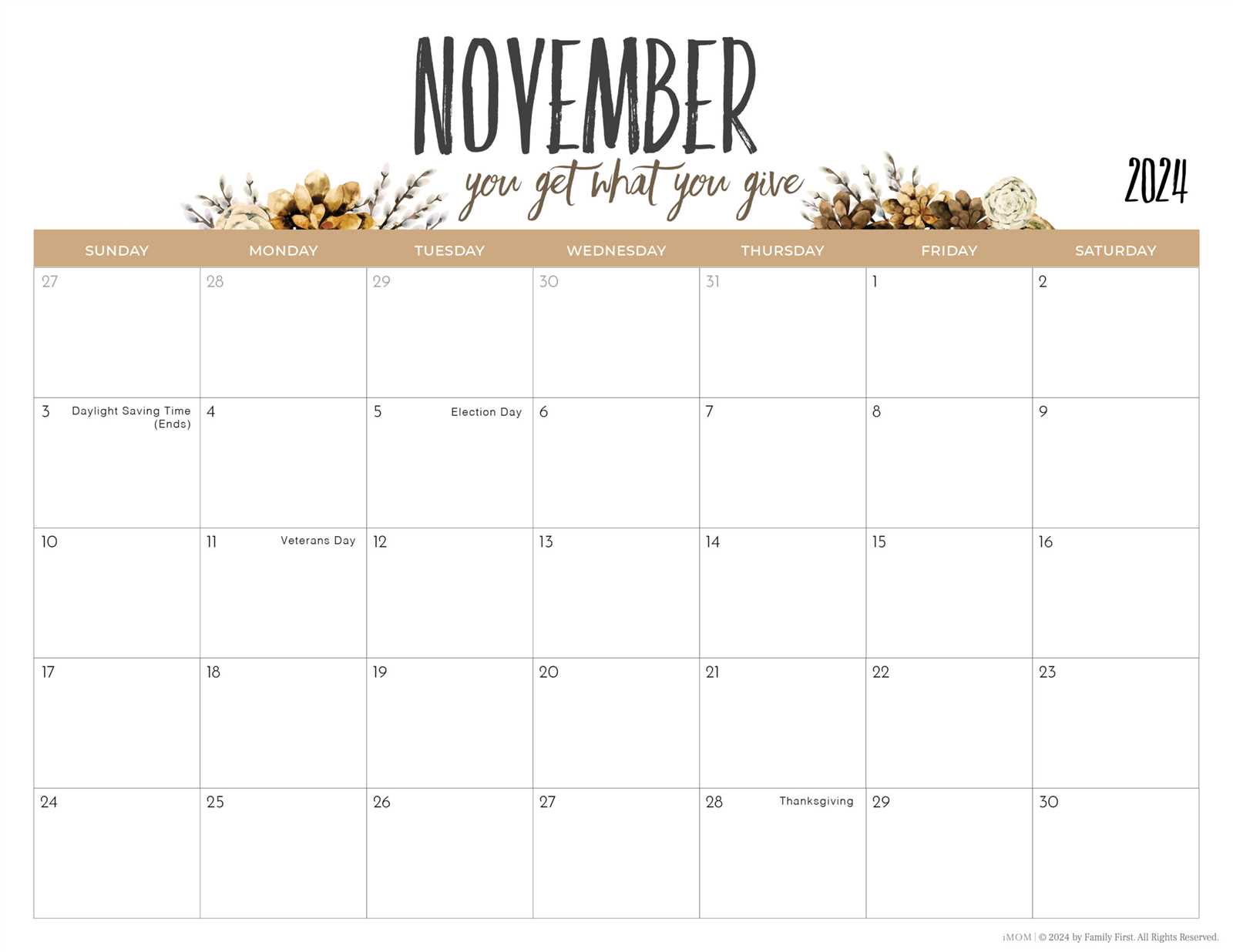 blank november calendar template