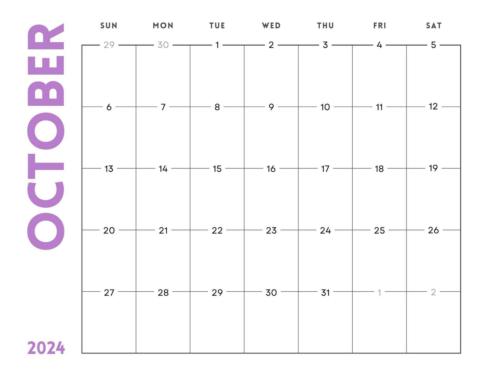 printable october calendar template
