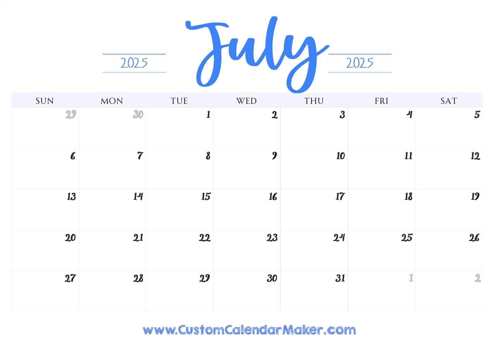 july 2025 template calendar