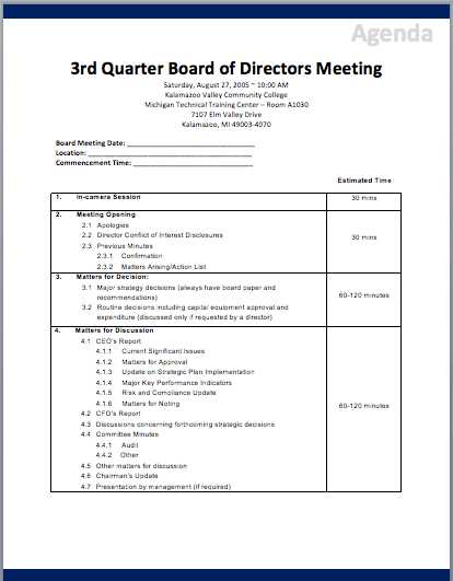 board meeting calendar template