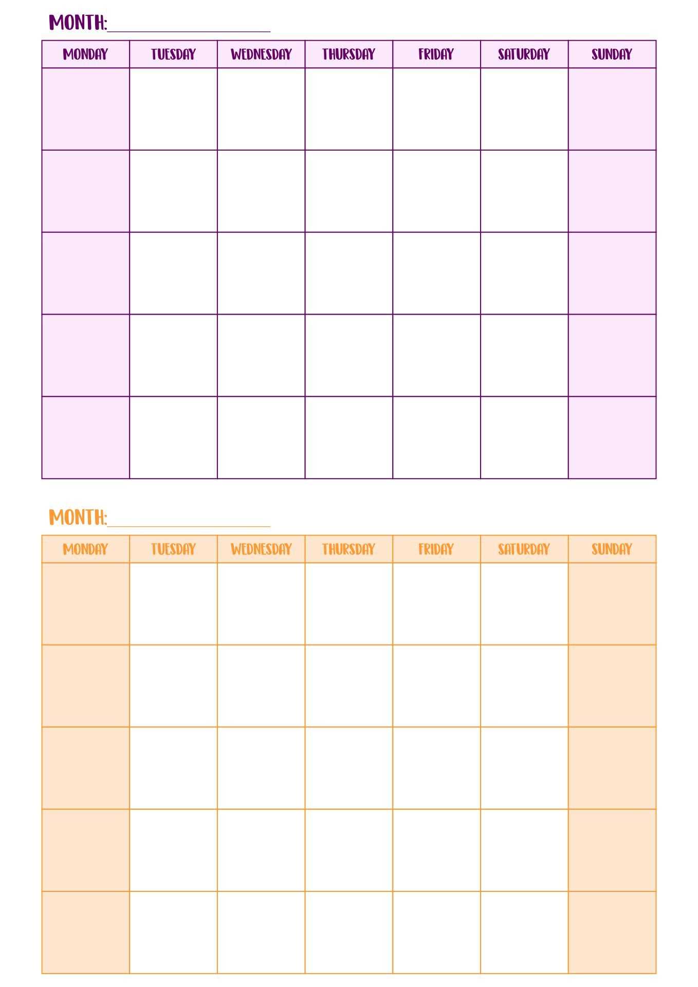 double month calendar template