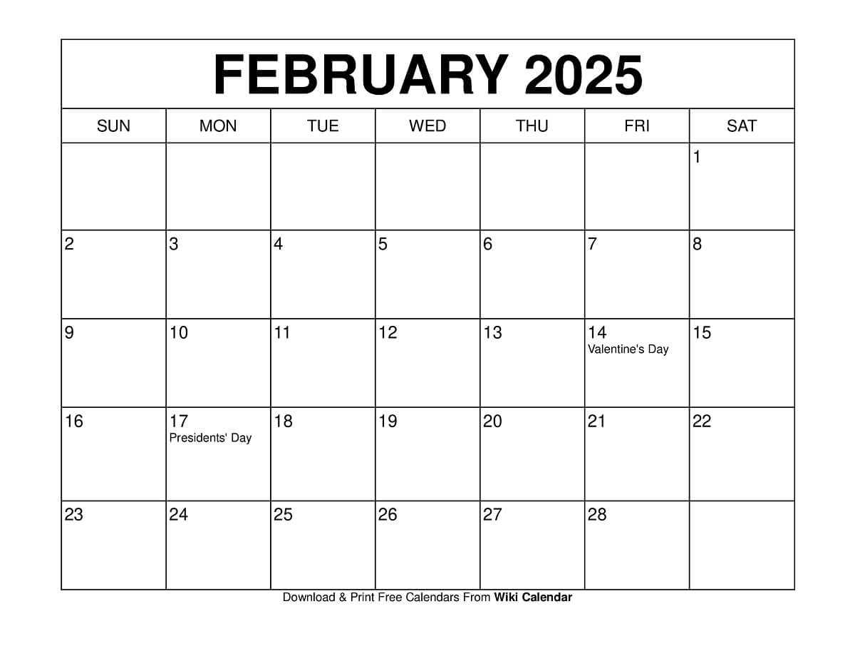 calendar template for february 2025