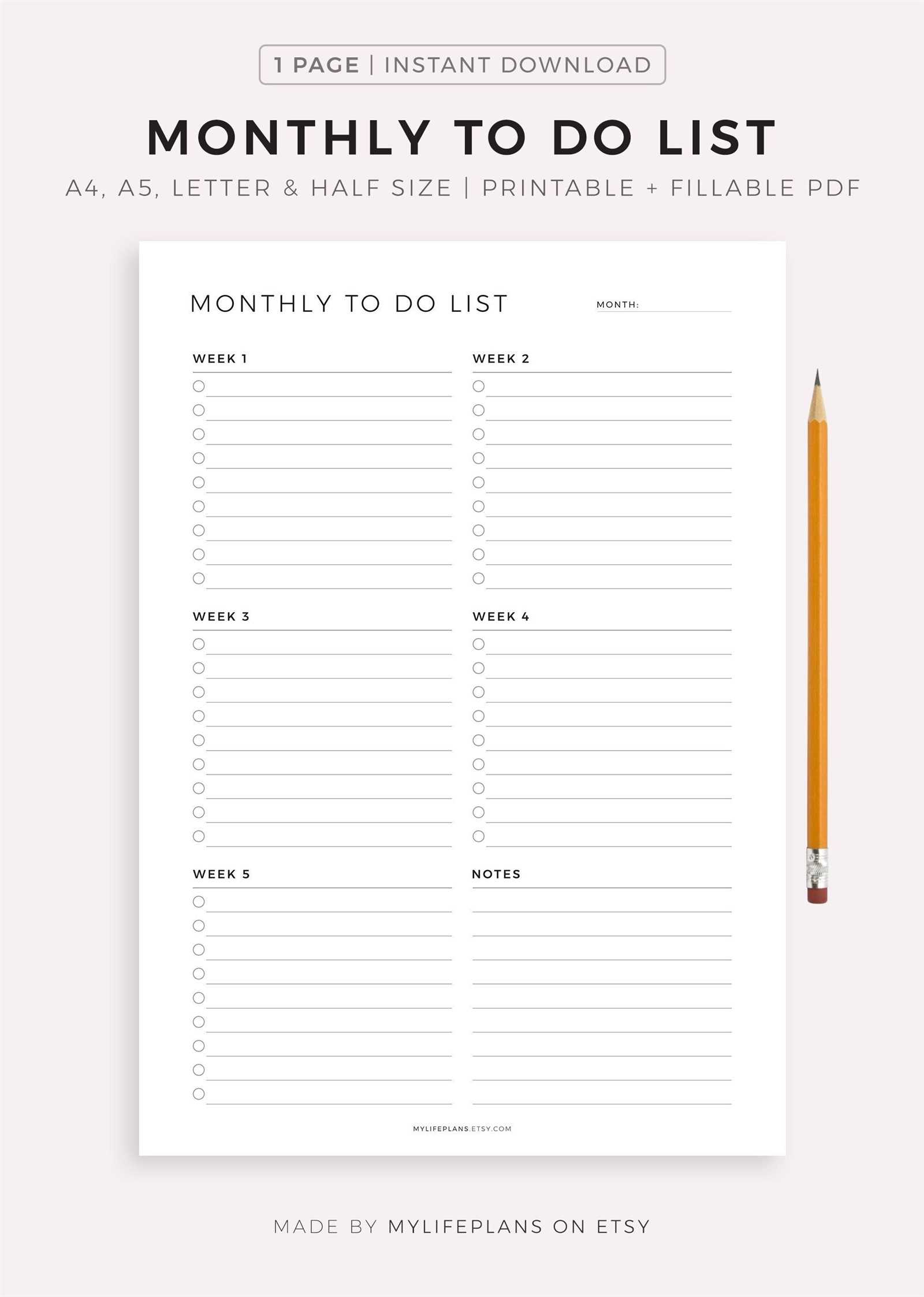 monthly calendar to do list template