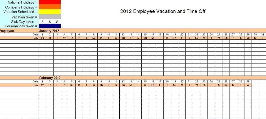 vacation calendar template for employees