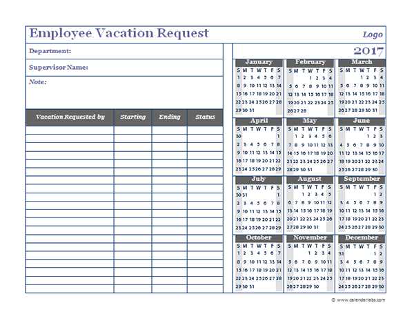 vacation request calendar template