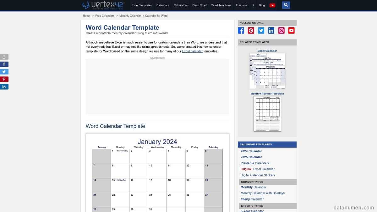 vertex calendar templates