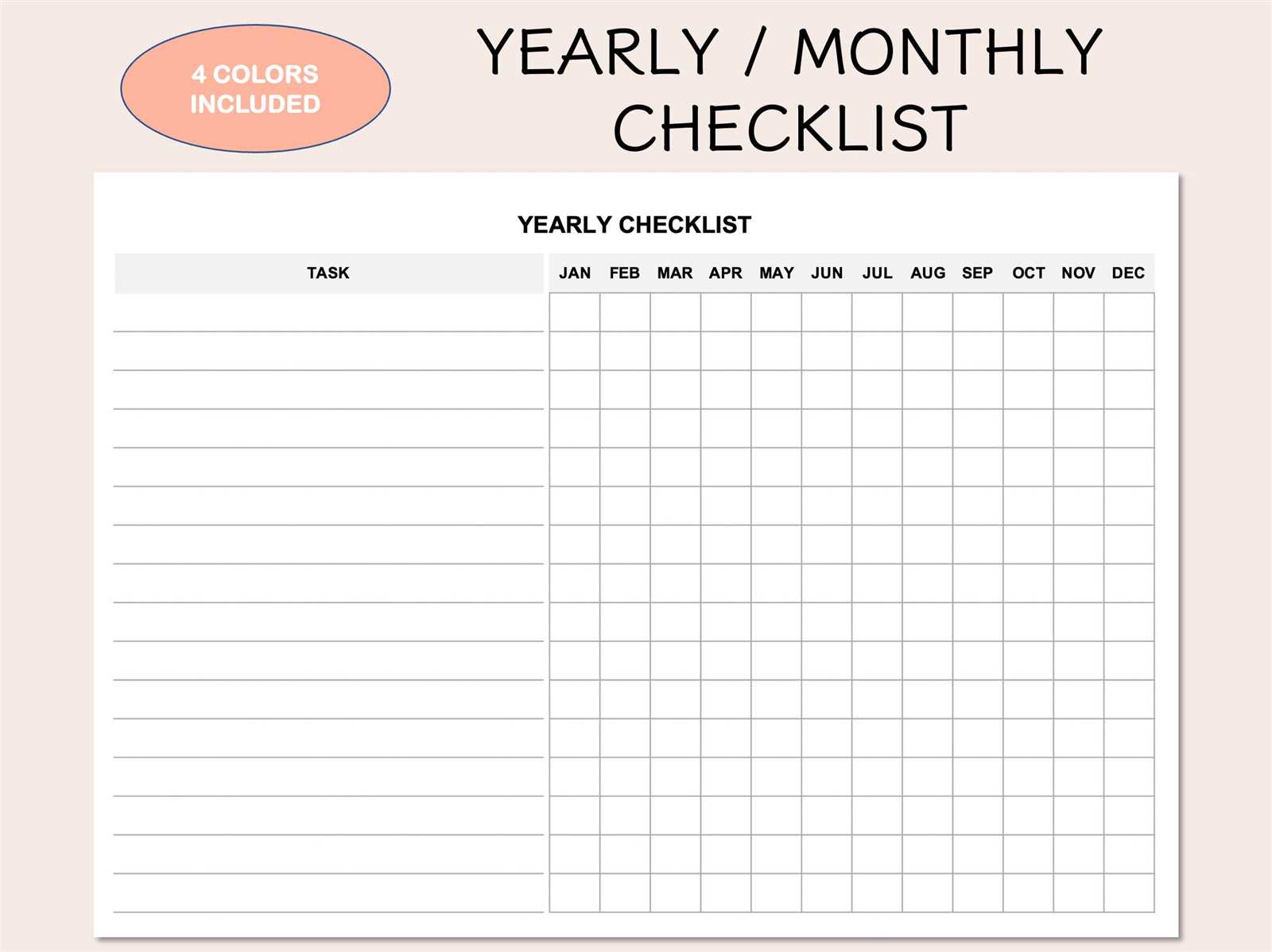 monthly calendar checklist template