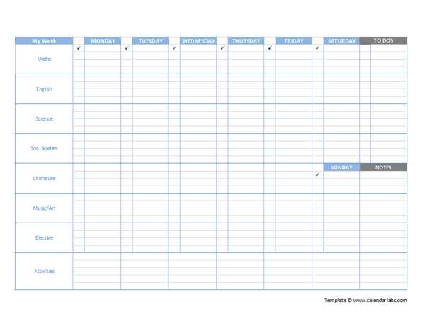 calendar template for students