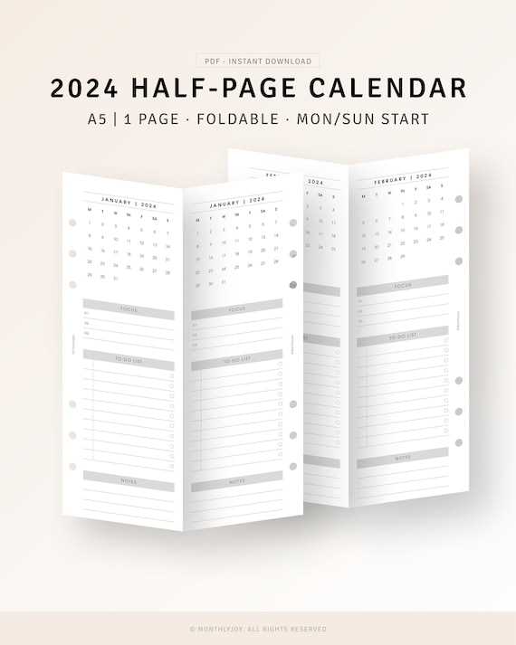 half sheet calendar template