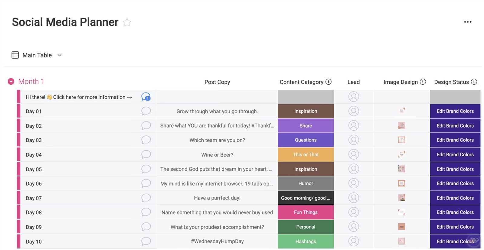 social media calendar planning template