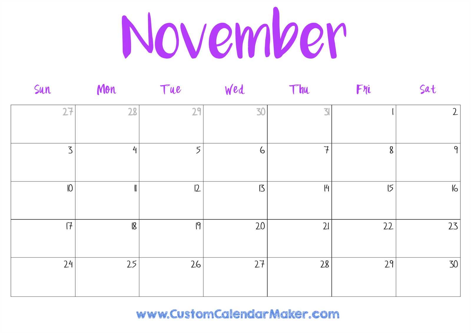 cute november calendar template