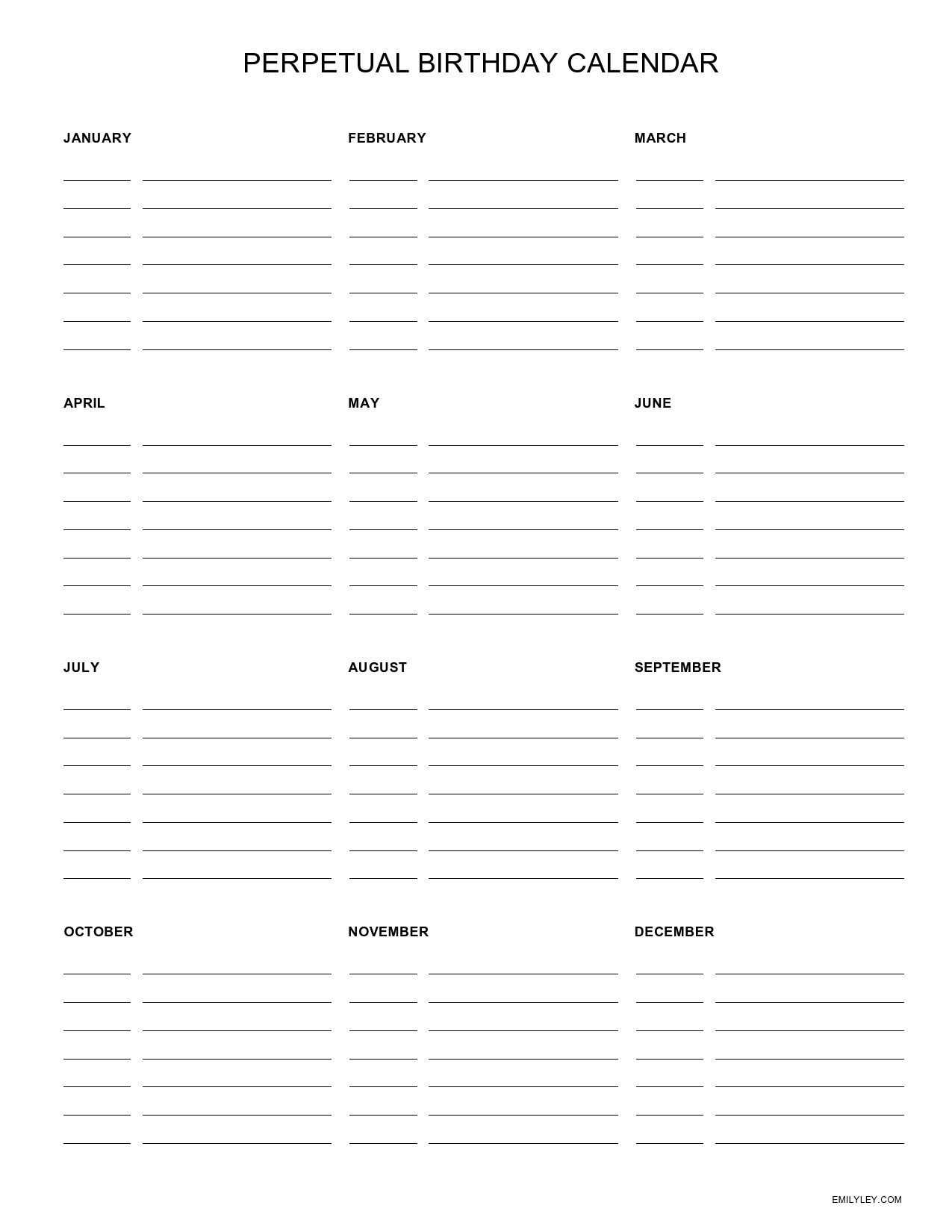 free birthday calendar template