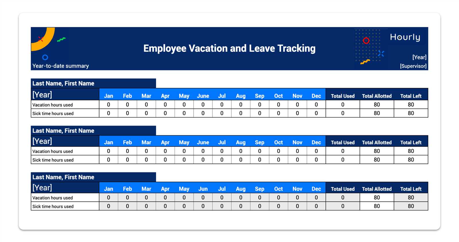 pto calendar template