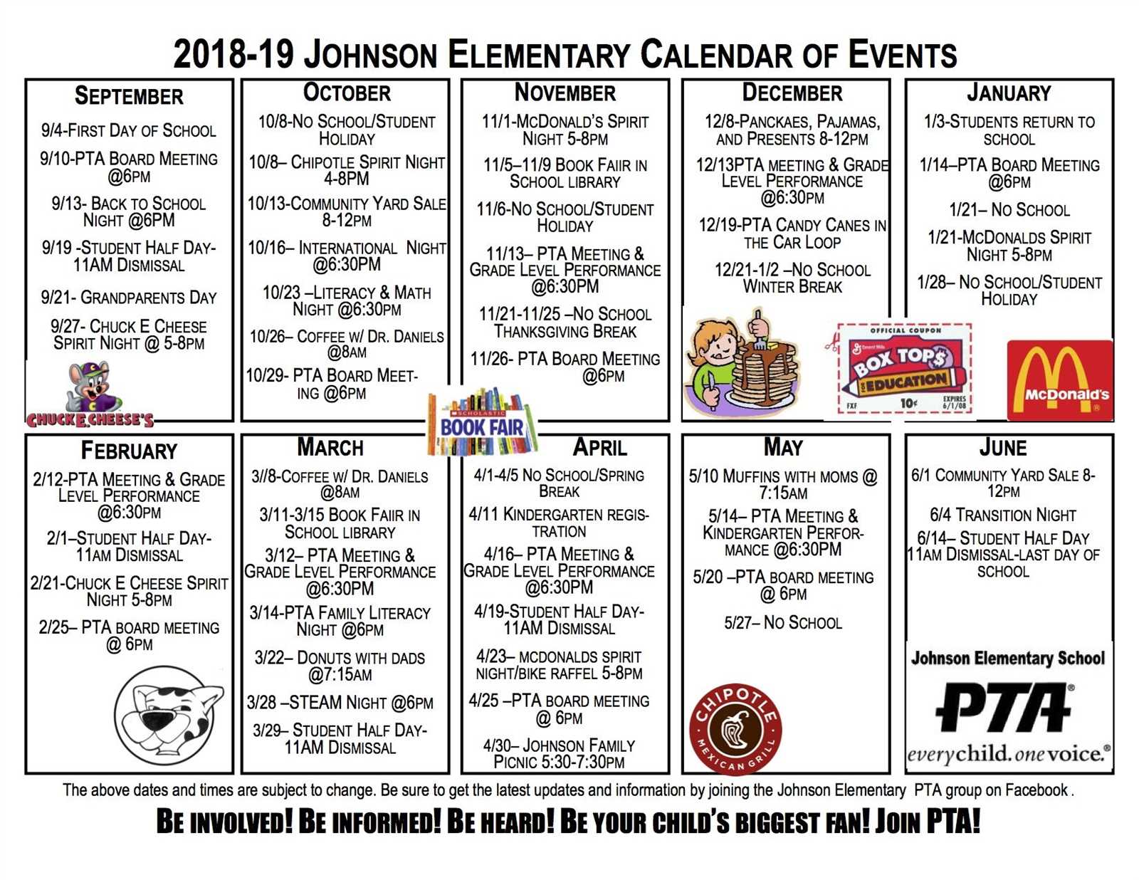 pta calendar of events template