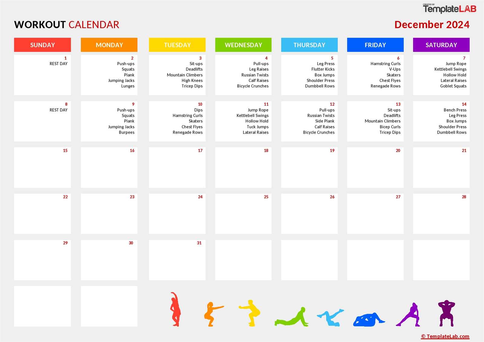 editable workout calendar template