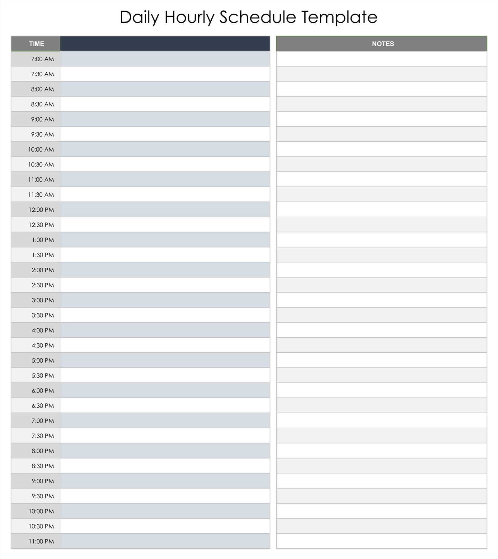 hour by hour calendar template