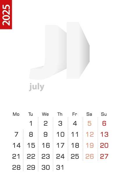 calendar template for july 2025