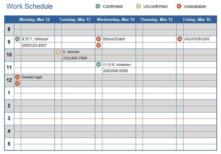 weekly work calendar template