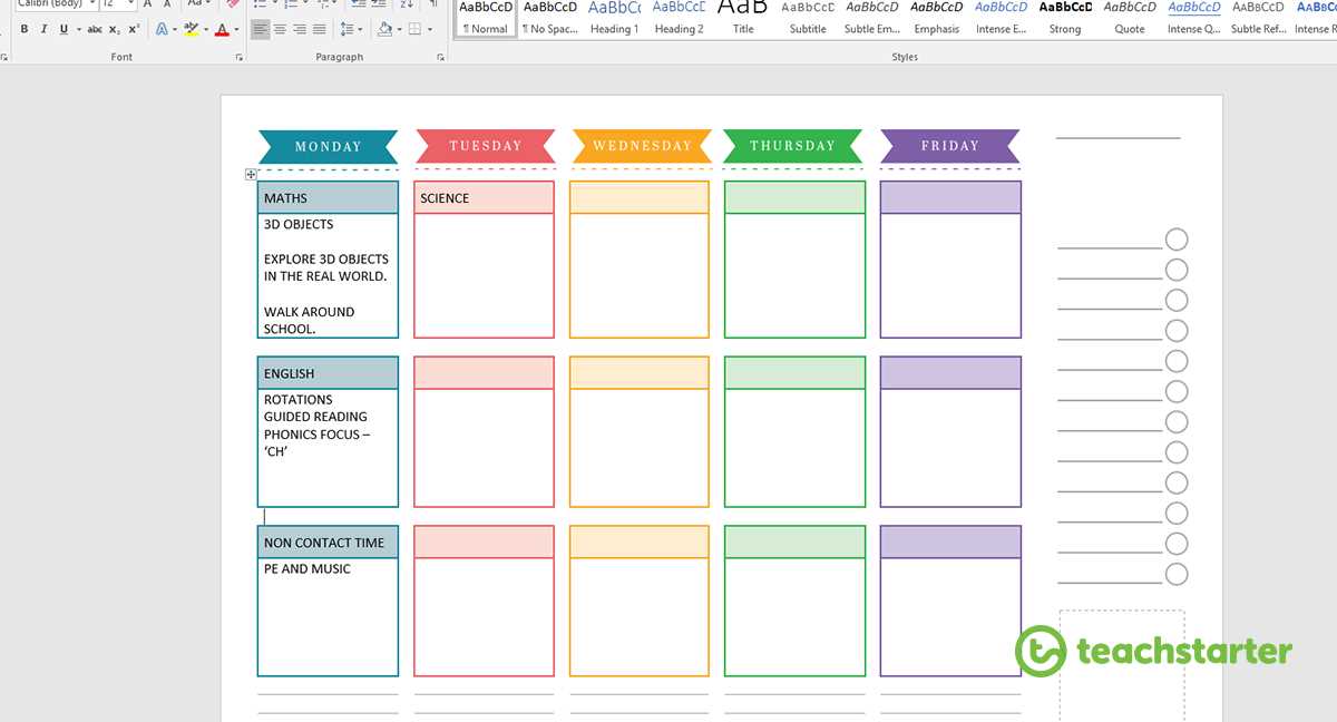 teaching calendar template