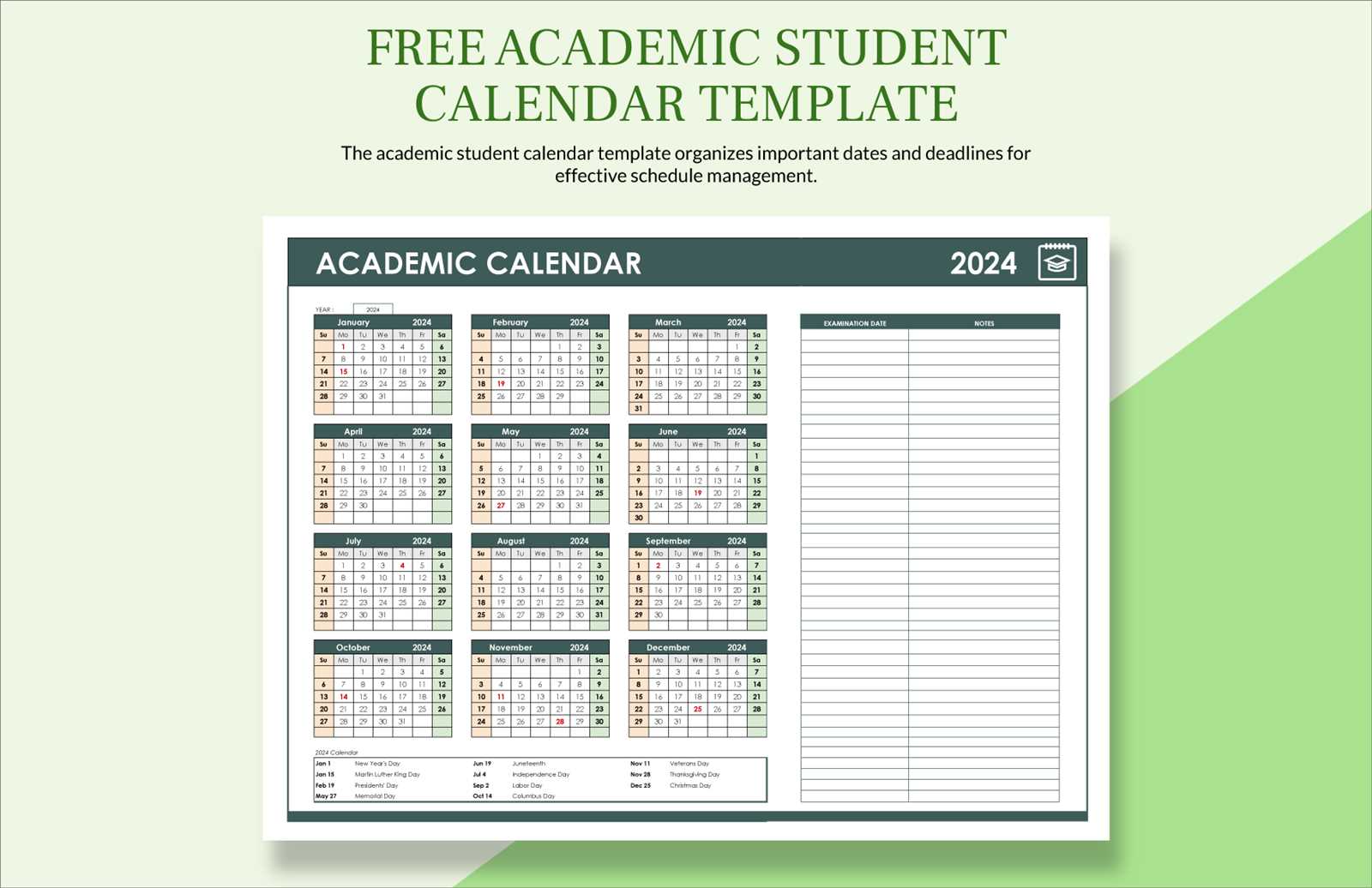 student weekly calendar template