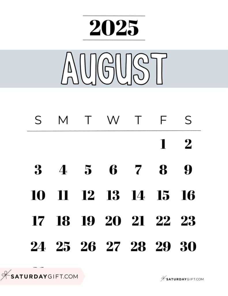 free august calendar template