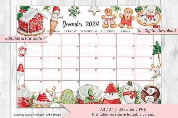 december calendar template editable