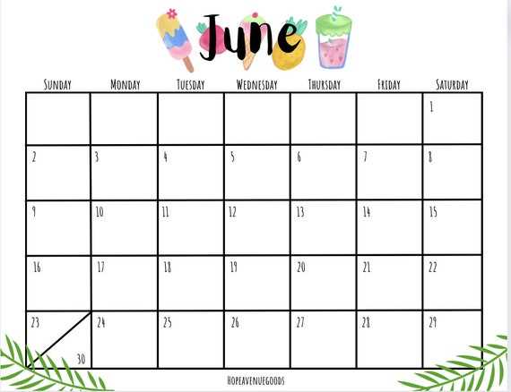 june calendar template editable