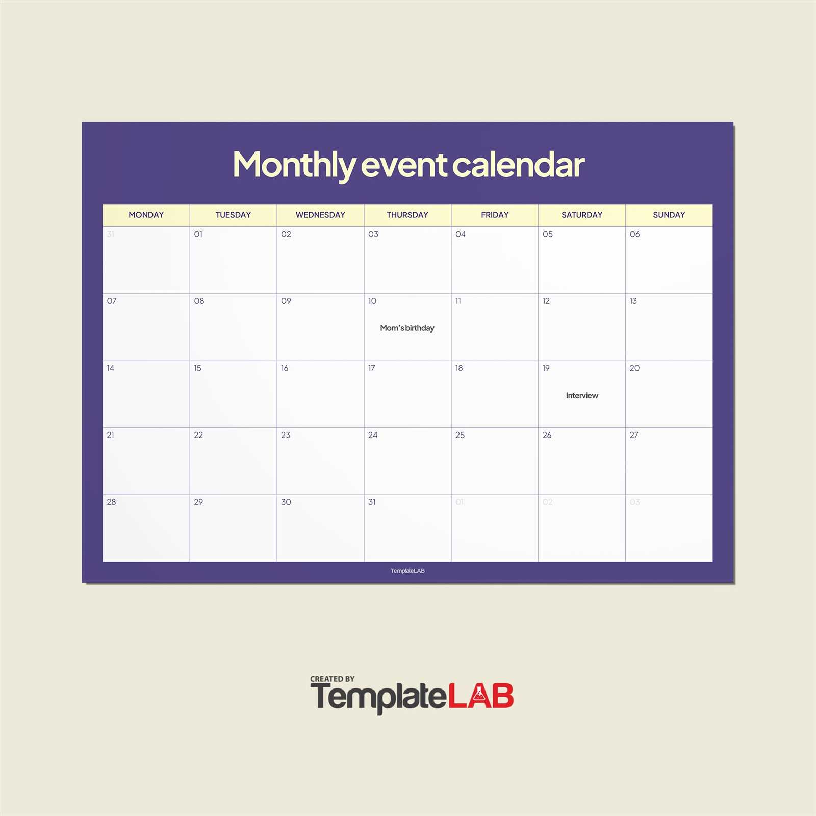 monthly activity calendar template