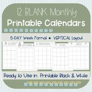 5 day week monthly calendar template