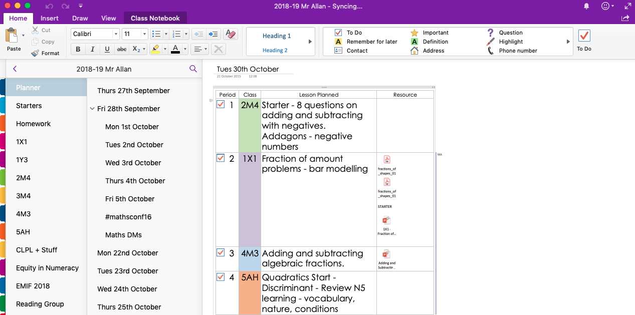 calendar template onenote