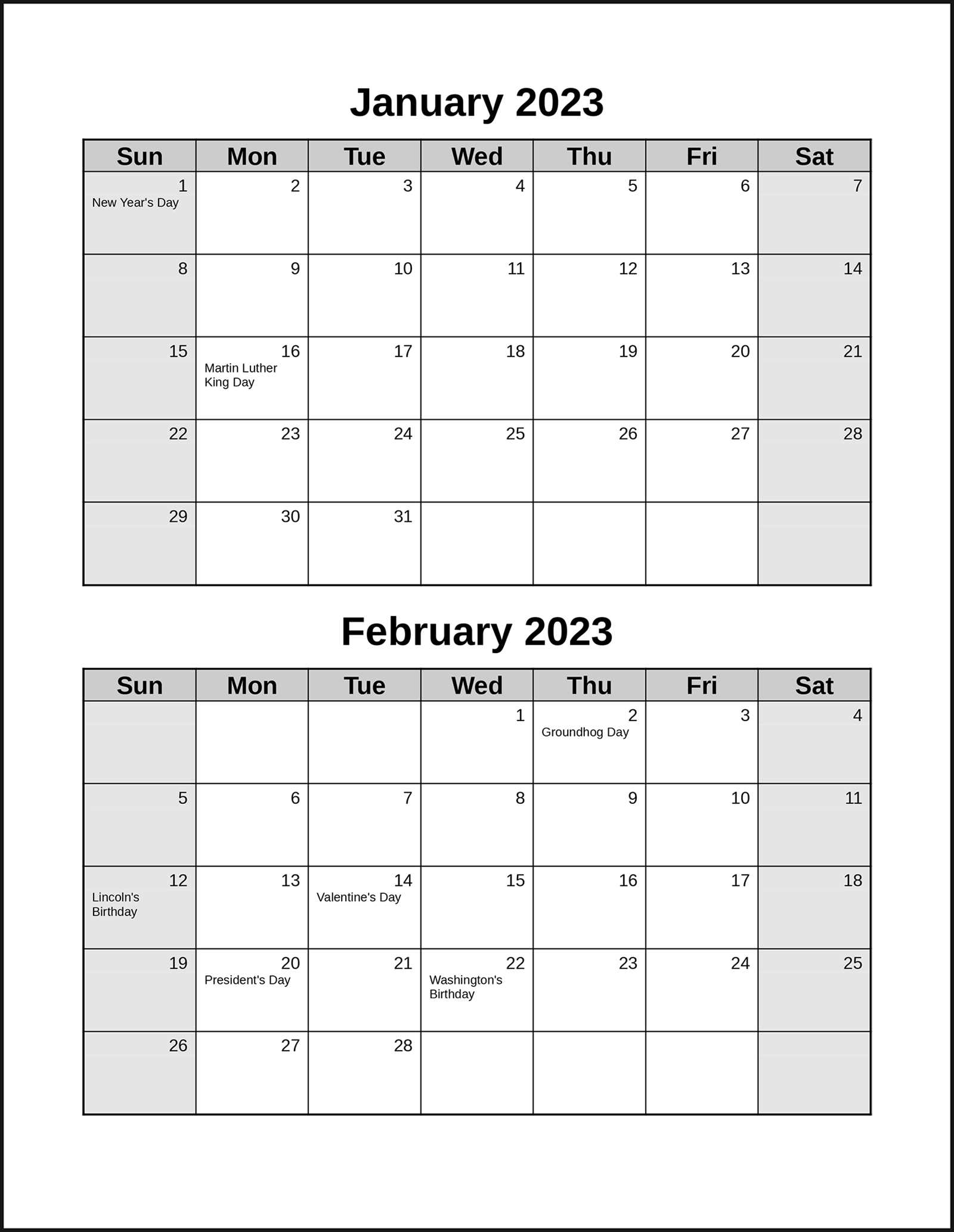 double month calendar template