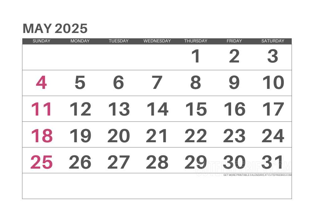 monthly calendar template may 2025