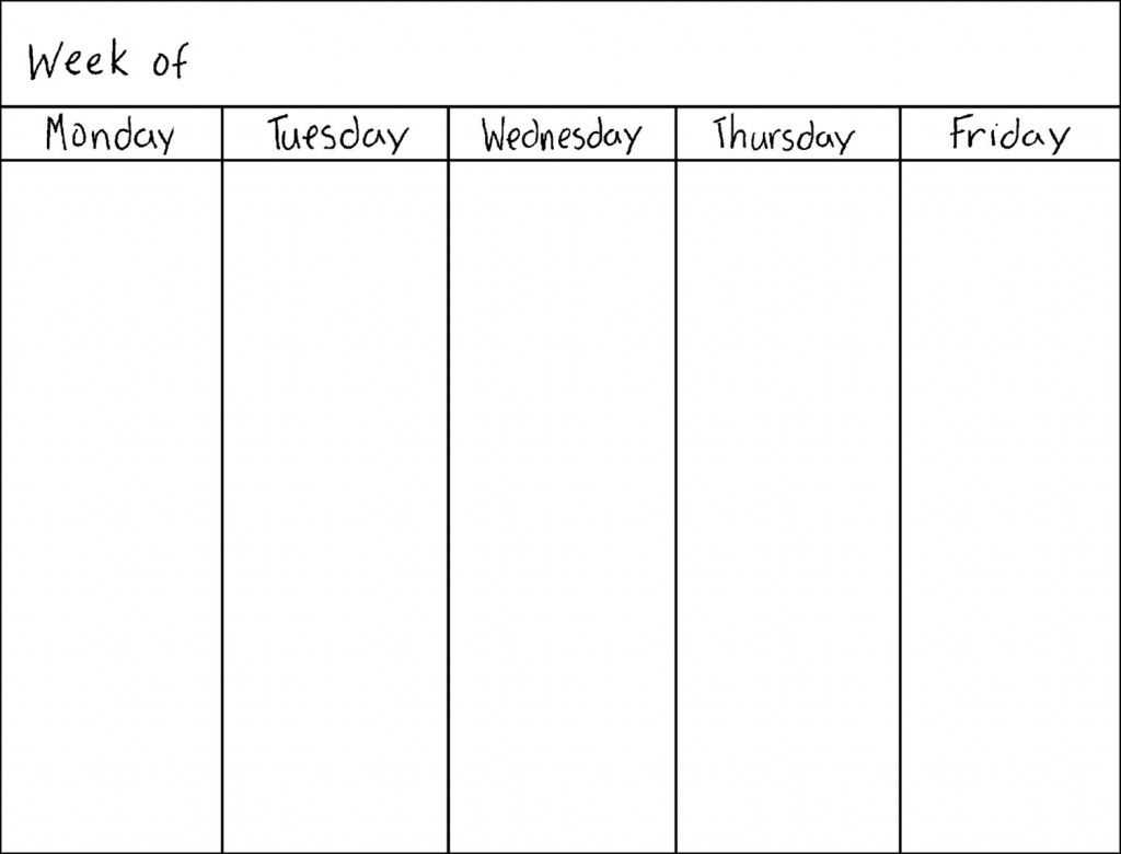 free five day calendar template