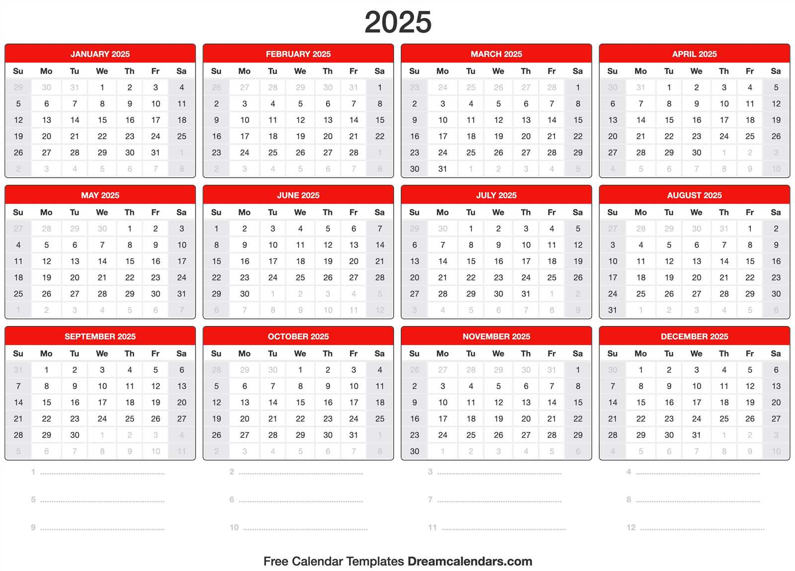 free printable calendar 2025 template
