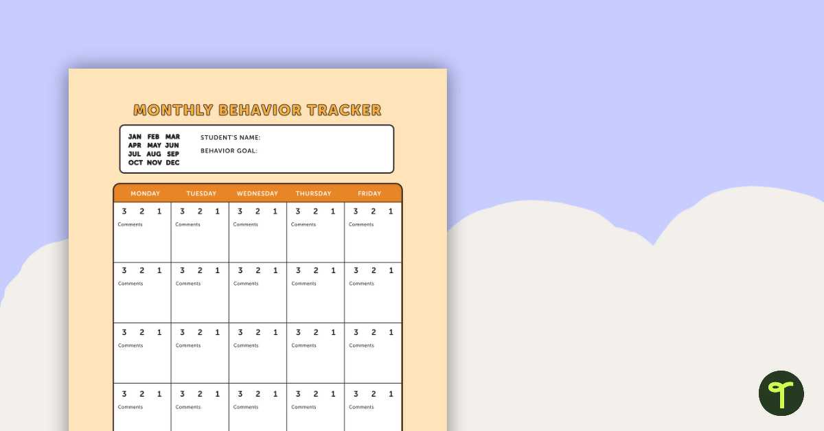 behavior calendar template