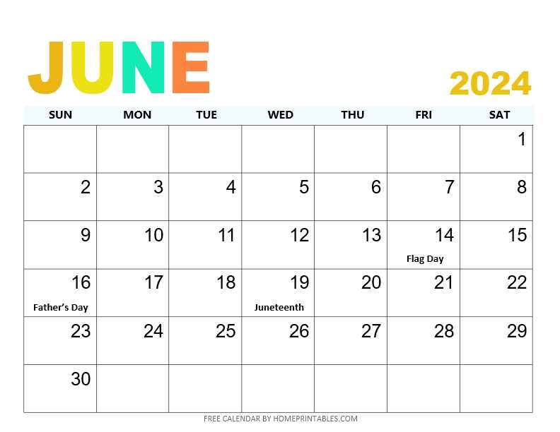 free june calendar template