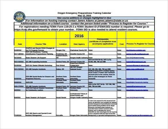 corporate training calendar template